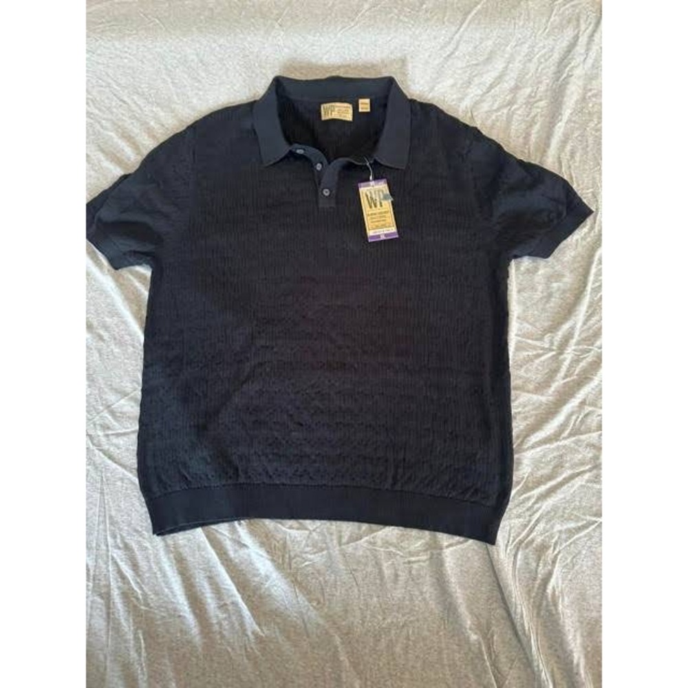 Weatherproof Classic Garment Mens XXL Navy Blue Textured Knit Sweater Polo NWT